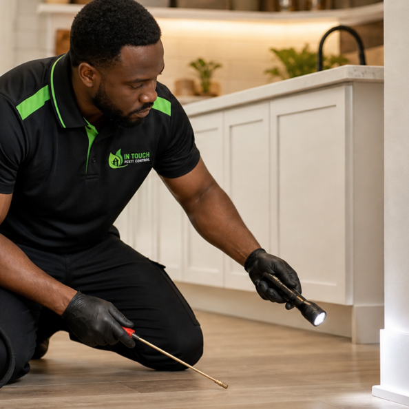 In Touch Pest Control technician providing general pest control in a South Florida home