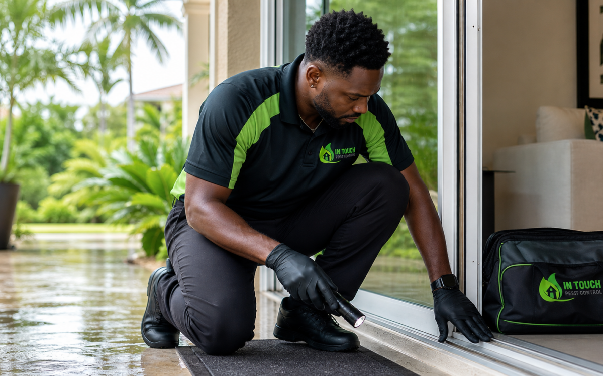 In Touch Pest Control technician inspecting entry points for occasional invaders in South Florida