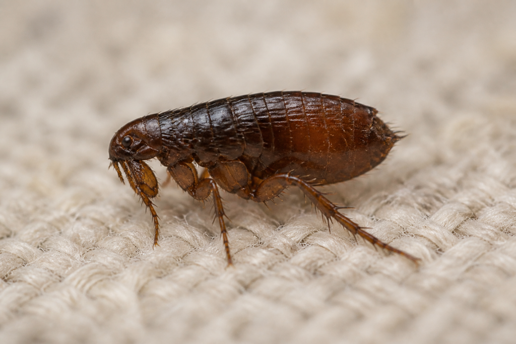 Close-up flea on fabric for the In Touch Pest Control flea pest guide