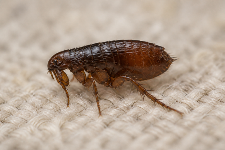 Close-up flea on fabric for the In Touch Pest Control flea pest guide